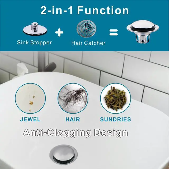 Alt view image 5 of 7 - Chrome Plated Bathroom Sink Drain Strainer 1 1/8"-1 1/2", 2 Pack