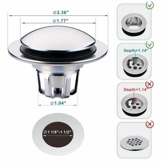 Alt view image 7 of 7 - Chrome Plated Bathroom Sink Drain Strainer 1 1/8"-1 1/2", 2 Pack