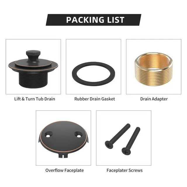 Alt view image 5 of 7 - Oil Rubbed Bronze Tub Drain Trim Set Conversion Kit AssemblyAll Brass Lift & Turn Bathtub Drain Replacement Trim Kit with Two-Hole Overflow Faceplate and Universal Fine/Coarse Thread