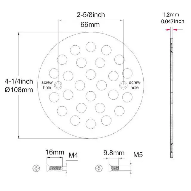 Alt view image 2 of 4 - 4-1/4 Round Shower Drain Cover,Screw-in Shower Drain Strainer,Easy-to-Install Replacement Cover