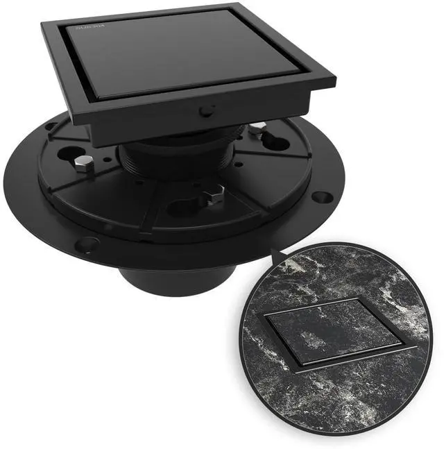 Main image of Inch Square Shower Drain Black Floor Drain with Flange Reversible 2-in-1 Cover Tile Insert Grate Removable SUS304 Stainless Steel CUPC Certified Matte Black