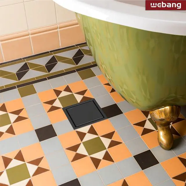 Alt view image 6 of 7 - Inch Square Shower Drain Black Floor Drain with Flange Reversible 2-in-1 Cover Tile Insert Grate Removable SUS304 Stainless Steel CUPC Certified Matte Black