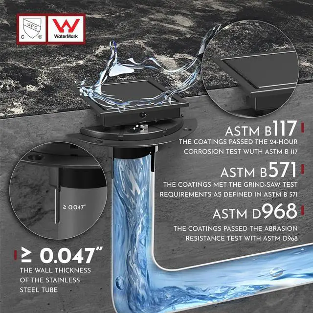 Alt view image 5 of 7 - Inch Square Shower Drain Black Floor Drain with Flange Reversible 2-in-1 Cover Tile Insert Grate Removable SUS304 Stainless Steel CUPC Certified Matte Black