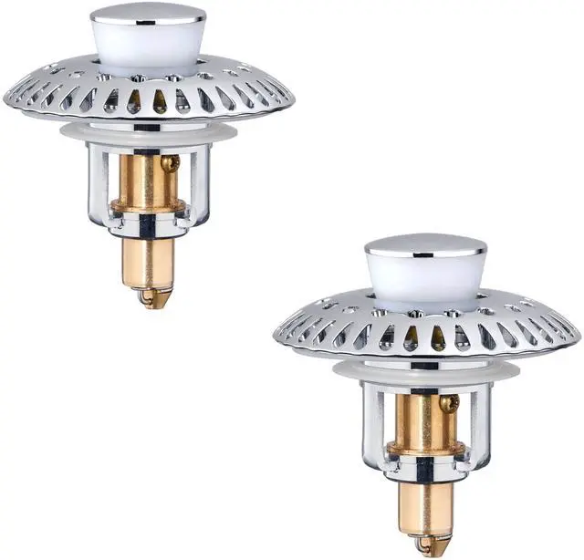 Main image of Bathroom Sink Stopper for 1.06"-1.65" Drain Holes, 2 in 1 Bath Sink Drain Strainer Stopper, Pop Up Drain Cover Plug with Hair Catcher, Stainless Steel (Chrome Silver-2p)