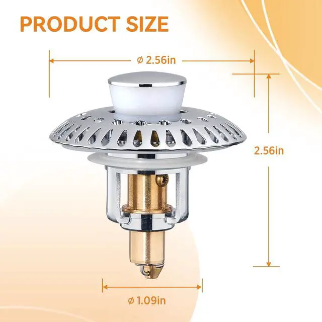 Alt view image 3 of 6 - Bathroom Sink Stopper for 1.06"-1.65" Drain Holes, 2 in 1 Bath Sink Drain Strainer Stopper, Pop Up Drain Cover Plug with Hair Catcher, Stainless Steel (Chrome Silver-2p)