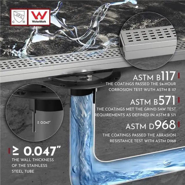 Alt view image 5 of 6 - Inch Linear Shower Drain Rectangular Floor Drain with Accessories Square Hole Pattern Cover Grate Removable SUS304 Stainless Steel CUPC Certified Brushed