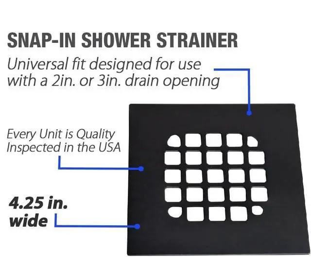 Alt view image 4 of 7 - 4-1/4 Square Snap-in Matte Black Shower Drain - Stainless Steel Replacement - 4.25 inch Durable Floor Cover -Snap-in - Easy Installation Universal Grate Strainer