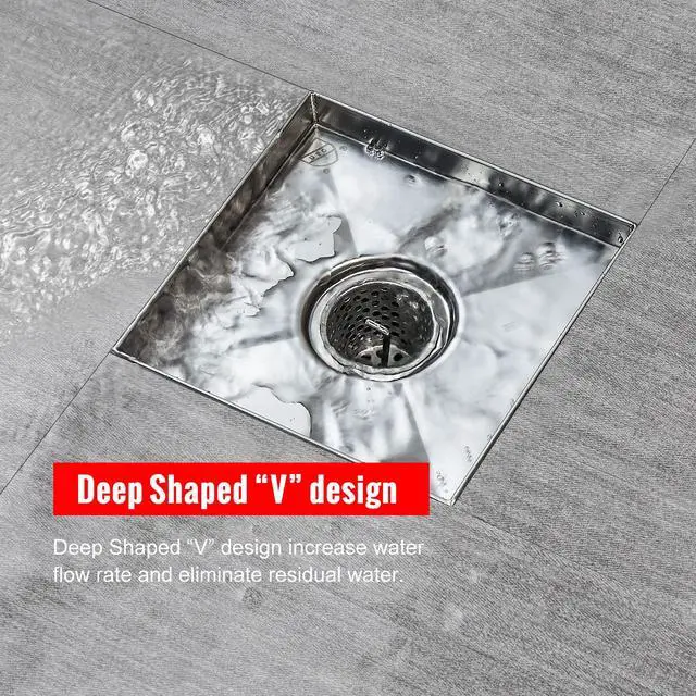 Alt view image 5 of 7 - Shower Drain 6 inch Brushed with 2 in1 Tile Insert Cover