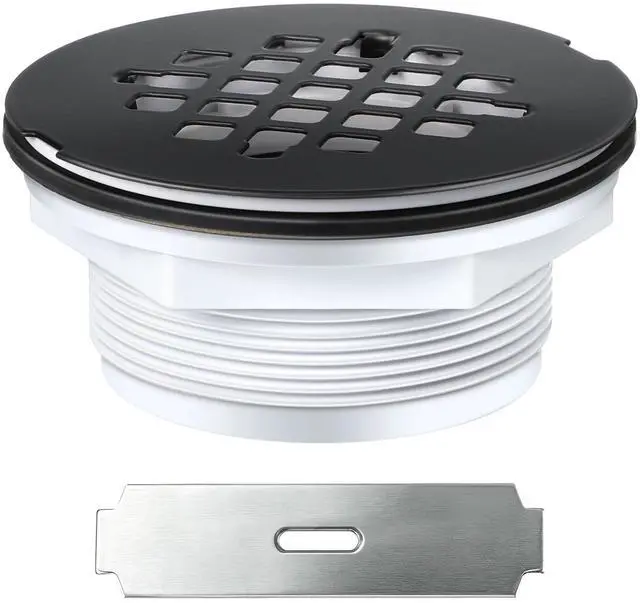 Main image of 4.25" OD Shower Drain Assembly, Snap in Shower Base Drain and Round Grid Strainer Cover, Fits 2 in. Schedule 40 ABS and PVC Pipes, Stainless Steel Cap, ABS Base(Matte Black,1 Pack)