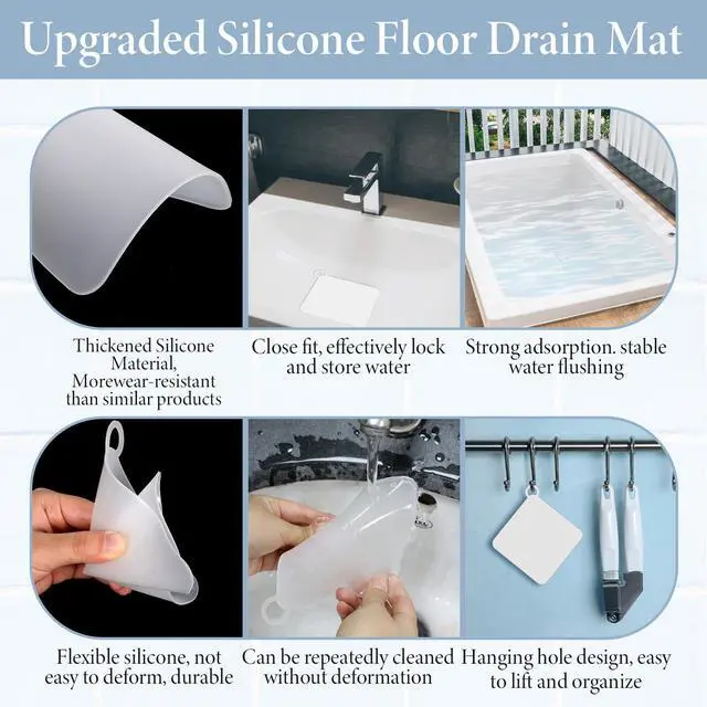 Alt view image 4 of 7 - Drain Covers to Keep Bugs Out 2 Pieces Silicone Shower Drain Cover Square Anti-Odor Mat Deodorizing Plugs for Bathroom Kitchen Laundry (White 5x5 Inch)