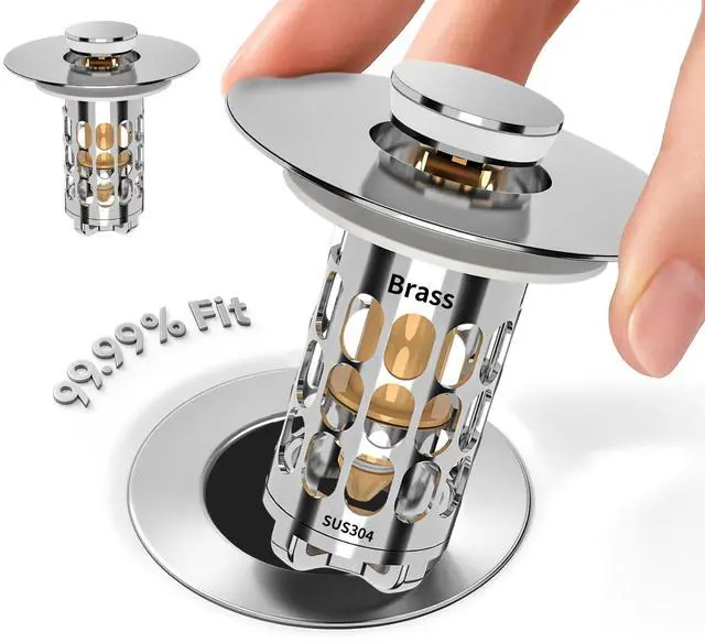 Main image of Sink Stopper Drain Hair Catcher,Bathroom Sink Drain Strainer with Removable Anti-Clogging Basket,Easy to Install Bathroom Sink Stopper Drain Catcher for 1.06-1.61in Basin Washstand Hole