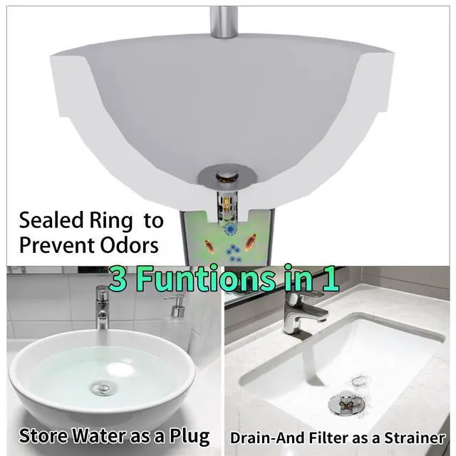 Alt view image 5 of 7 - Sink Stopper Drain Hair Catcher,Bathroom Sink Drain Strainer with Removable Anti-Clogging Basket,Easy to Install Bathroom Sink Stopper Drain Catcher for 1.06-1.61in Basin Washstand Hole