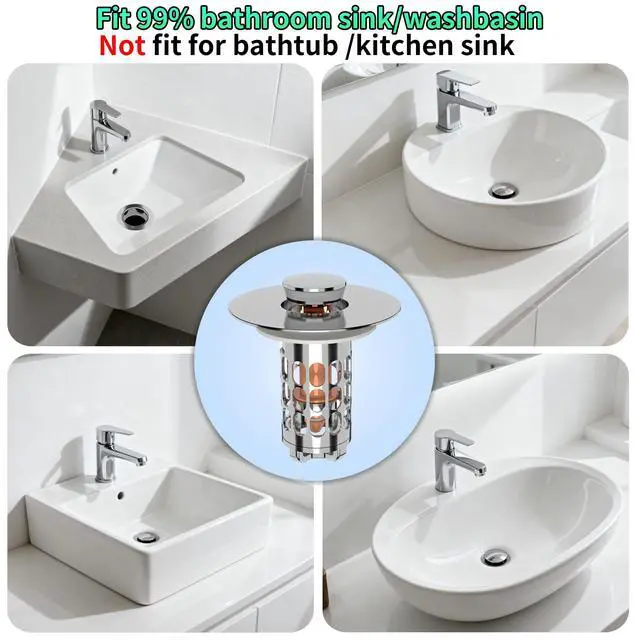 Alt view image 2 of 7 - Sink Stopper Drain Hair Catcher,Bathroom Sink Drain Strainer with Removable Anti-Clogging Basket,Easy to Install Bathroom Sink Stopper Drain Catcher for 1.06-1.61in Basin Washstand Hole
