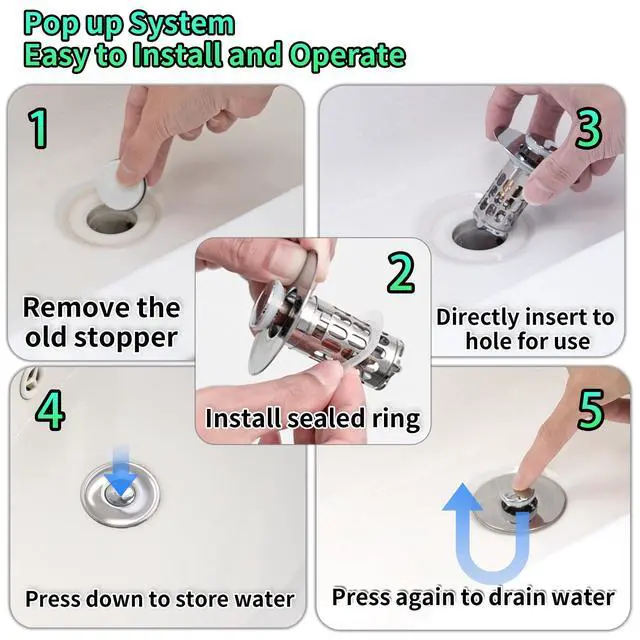 Alt view image 7 of 7 - Sink Stopper Drain Hair Catcher,Bathroom Sink Drain Strainer with Removable Anti-Clogging Basket,Easy to Install Bathroom Sink Stopper Drain Catcher for 1.06-1.61in Basin Washstand Hole