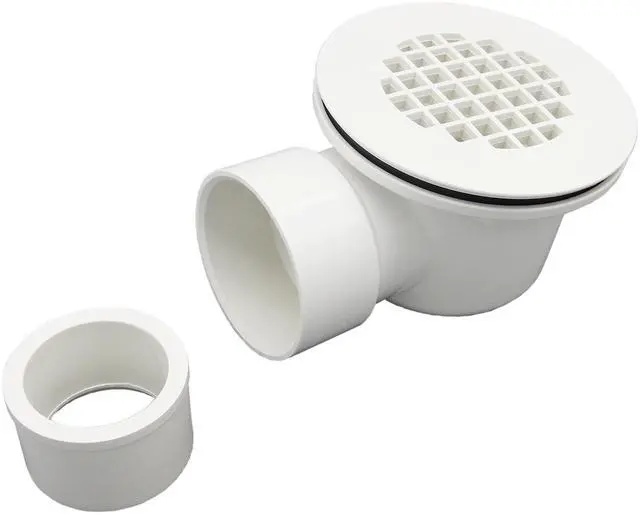 Main image of 2" Low Profile Shower Drain with 2" x 1-1/2" Reducer Pipe Fitting and Perforated Strainer- PVC Side Outlet Drain Assembly for Replacement Shower Base and Drain
