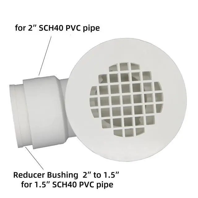 Alt view image 2 of 7 - 2" Low Profile Shower Drain with 2" x 1-1/2" Reducer Pipe Fitting and Perforated Strainer- PVC Side Outlet Drain Assembly for Replacement Shower Base and Drain