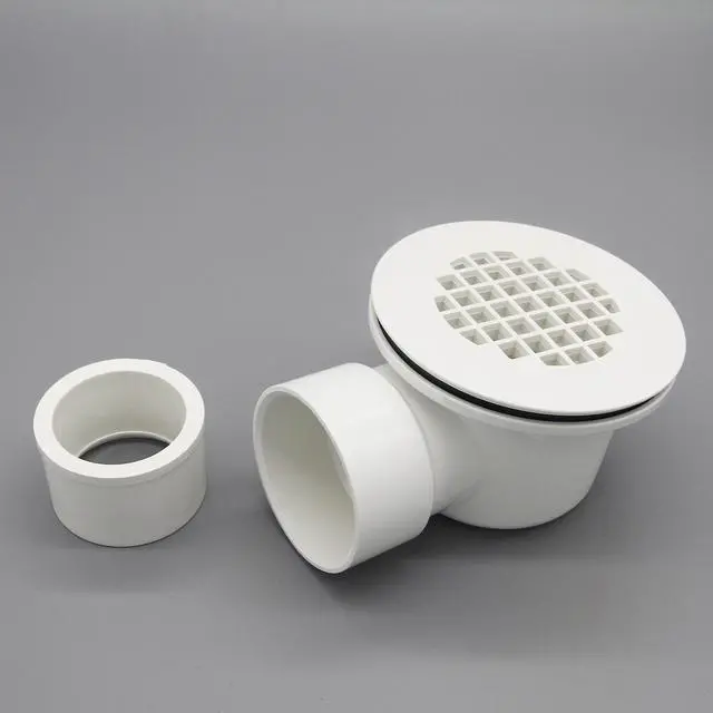 Alt view image 3 of 7 - 2" Low Profile Shower Drain with 2" x 1-1/2" Reducer Pipe Fitting and Perforated Strainer- PVC Side Outlet Drain Assembly for Replacement Shower Base and Drain