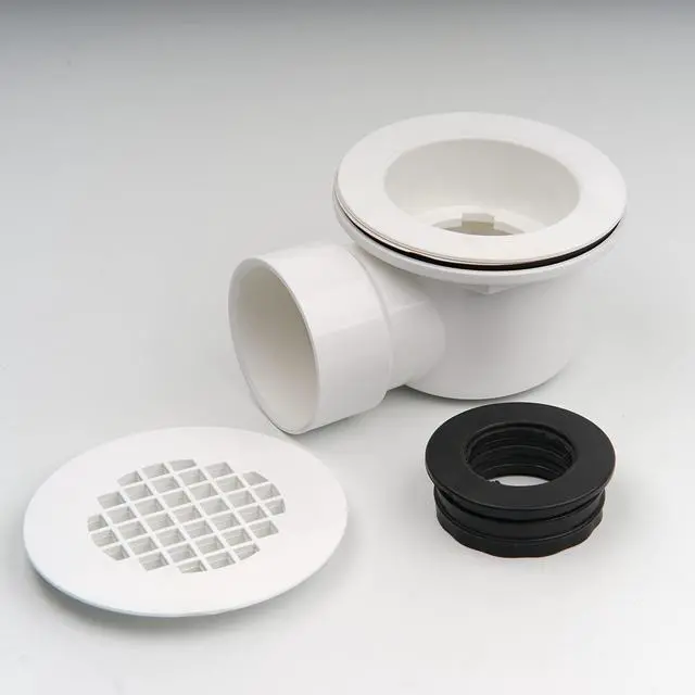 Alt view image 5 of 7 - 2" Low Profile Shower Drain with 2" x 1-1/2" Reducer Pipe Fitting and Perforated Strainer- PVC Side Outlet Drain Assembly for Replacement Shower Base and Drain