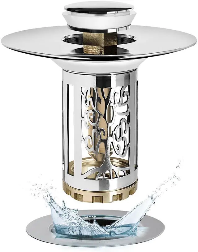 Main image of Bathroom Sink Drain Stopper, Bathroom Sink Drain Strainer with Pop Up and Removable Hair Catcher Basket, Universal for 1.06 to 1.6in Sink Drain, Chrome Silver