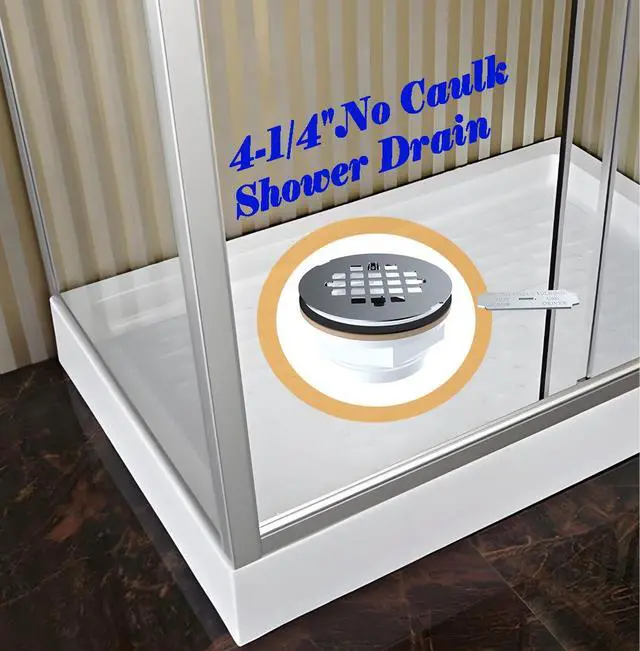 Alt view image 2 of 7 - 2" No-Caulk Snap-in Round Floor Shower Drain for Shower Pan with 4-1/4" Stainless Steel Round Grid Cover