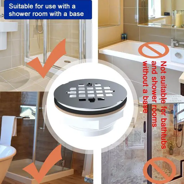 Alt view image 4 of 7 - 2" No-Caulk Snap-in Round Floor Shower Drain for Shower Pan with 4-1/4" Stainless Steel Round Grid Cover