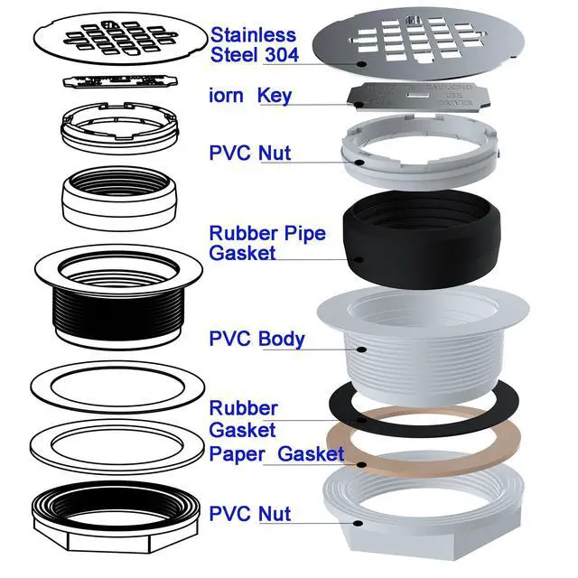 Alt view image 5 of 7 - 2" No-Caulk Snap-in Round Floor Shower Drain for Shower Pan with 4-1/4" Stainless Steel Round Grid Cover
