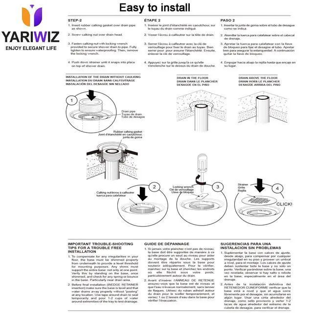 Alt view image 6 of 7 - 2" No-Caulk Snap-in Round Floor Shower Drain for Shower Pan with 4-1/4" Stainless Steel Round Grid Cover