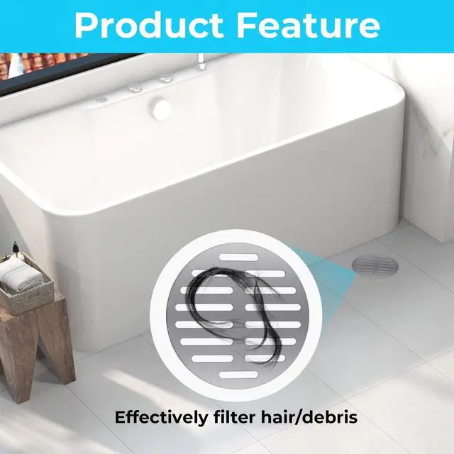 Alt view image 3 of 7 - Inch Round Floor Drain Cover, Silver Stainless Steel Strainer Shower Drain Cover Shower Strainer Trim Replacement Sink Floor Drain for Furniture Repair Bathroom Kitchen