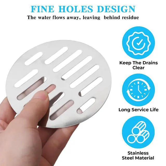 Alt view image 4 of 7 - Inch Round Floor Drain Cover, Silver Stainless Steel Strainer Shower Drain Cover Shower Strainer Trim Replacement Sink Floor Drain for Furniture Repair Bathroom Kitchen