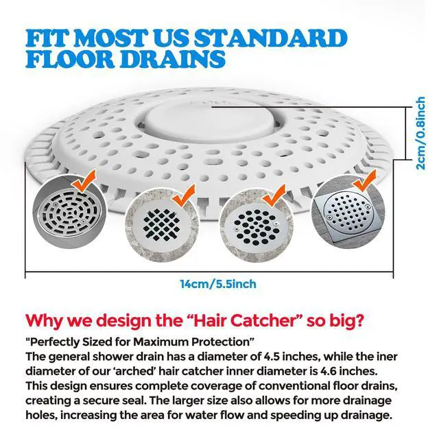 Alt view image 6 of 7 - Shower Drain Hair Catcher Silicone Flat Floor Strainer Protector