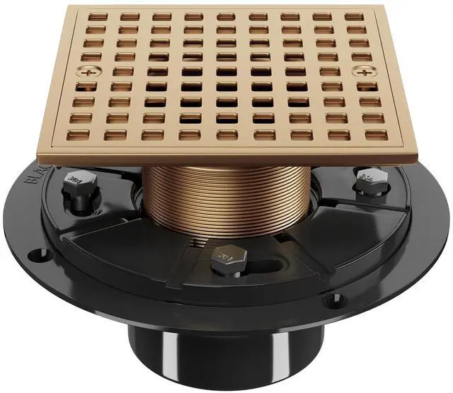 Main image of 4 Inch Champagne Bronze Shower Drain- Square Shower Floor Drain Kit with ABS Flange-Removable Grid Strainer Cover - SUS304 Stainless Steel Floor Drain Kit