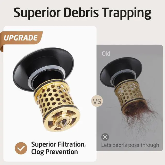 Alt view image 2 of 7 - Bathroom Sink Drain with Overflow, All Metal Pop Up Drain for Bathroom Sink Stopper with Brass Strainer Basket Hair Catcher Anti Clog Rustproof 18/8 Stainless Steel Matte Black, S2018A-BK