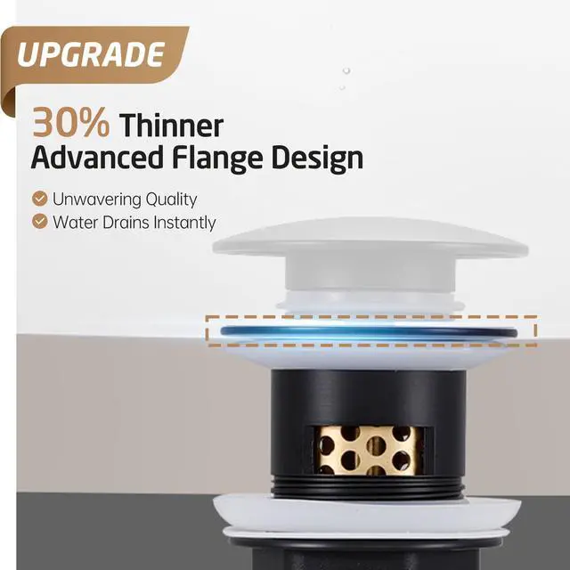 Alt view image 5 of 7 - Bathroom Sink Drain with Overflow, All Metal Pop Up Drain for Bathroom Sink Stopper with Brass Strainer Basket Hair Catcher Anti Clog Rustproof 18/8 Stainless Steel Matte Black, S2018A-BK