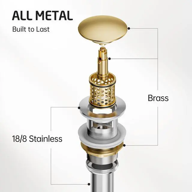 Alt view image 6 of 7 - Bathroom Sink Drain with Overflow, All Metal Pop Up Drain for Bathroom Sink Stopper with Brass Strainer Basket Hair Catcher Anti Clog Rustproof 18/8 Stainless Steel Matte Black, S2018A-BK