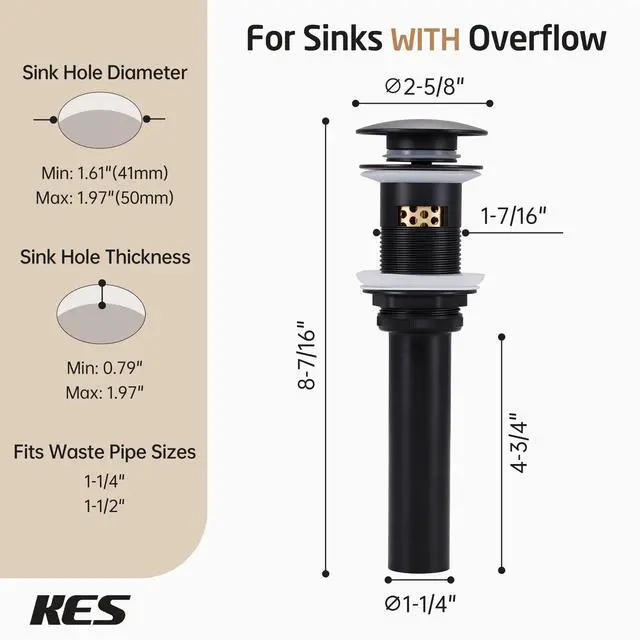 Alt view image 7 of 7 - Bathroom Sink Drain with Overflow, All Metal Pop Up Drain for Bathroom Sink Stopper with Brass Strainer Basket Hair Catcher Anti Clog Rustproof 18/8 Stainless Steel Matte Black, S2018A-BK