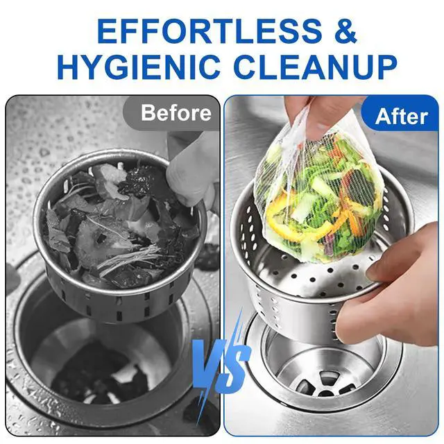 Alt view image 2 of 6 - 300 Pack Disposable Sink Strainer Mesh Bags, Ultra-Fine Elastic Drain Filter Net, Anti-Clog Food Catcher for Kitchen Sink, Leftovers & Hair Debris, Universal Fit Most Sink Strainers