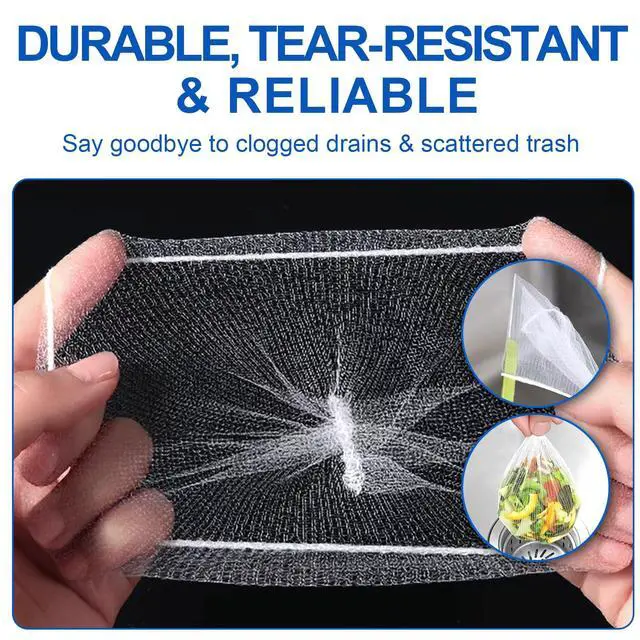 Alt view image 6 of 6 - 300 Pack Disposable Sink Strainer Mesh Bags, Ultra-Fine Elastic Drain Filter Net, Anti-Clog Food Catcher for Kitchen Sink, Leftovers & Hair Debris, Universal Fit Most Sink Strainers