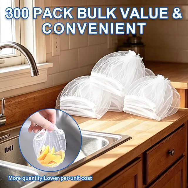Alt view image 5 of 6 - 300 Pack Disposable Sink Strainer Mesh Bags, Ultra-Fine Elastic Drain Filter Net, Anti-Clog Food Catcher for Kitchen Sink, Leftovers & Hair Debris, Universal Fit Most Sink Strainers