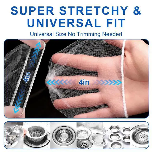Alt view image 4 of 6 - 300 Pack Disposable Sink Strainer Mesh Bags, Ultra-Fine Elastic Drain Filter Net, Anti-Clog Food Catcher for Kitchen Sink, Leftovers & Hair Debris, Universal Fit Most Sink Strainers