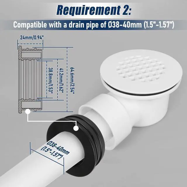 Alt view image 3 of 7 - 1-1/2"Side Outlet Shower Drain with Perforated Strainer Low Profile