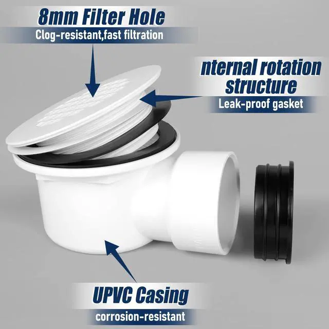 Alt view image 4 of 7 - 1-1/2"Side Outlet Shower Drain with Perforated Strainer Low Profile