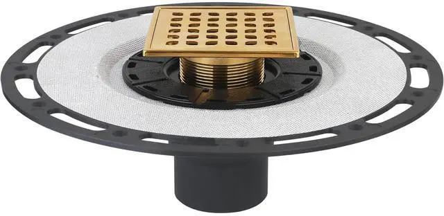 Main image of Inch Square Shower Drain Kit with Bonding Flange, Polished Gold