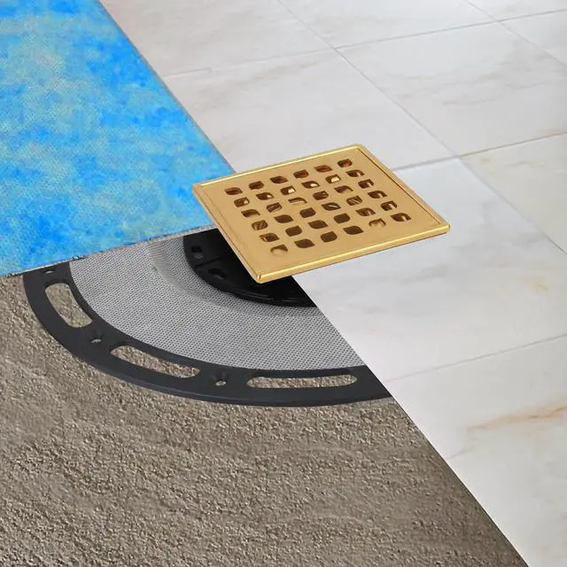 Alt view image 7 of 7 - Inch Square Shower Drain Kit with Bonding Flange, Polished Gold