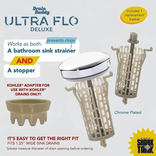 Alt view image 2 of 4 - 2 in 1 Bathroom Sink Stopper & Hair Catcher W/Patented Pull Clean Technology! | Fits 1.25 Sink Drains, Clog Preventing | Chrome Metal Cap / 1 Replacement Basket