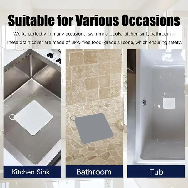Alt view image 4 of 5 - 5 Pcs Silicone Floor Drain Cover Anti-Odor Mat Bathtub Drain Stopper Tub Plug Shower Drain Hair Catcher Tub Stopper for Bath Bathroom Kitchen Sink Toilet Laundry Grey