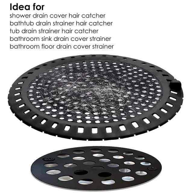 Alt view image 6 of 7 - Shower Hair Drain Catcher/Strainer/Cover/Filter/Trap, Hair Stopper Floor Drain, Stainless Steel with Silicone Edge Drain Protector, Black, 4.75 Inch Diameter