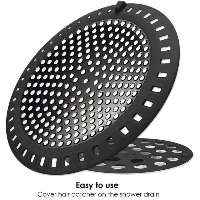 Alt view image 3 of 7 - Shower Hair Drain Catcher/Strainer/Cover/Filter/Trap, Hair Stopper Floor Drain, Stainless Steel with Silicone Edge Drain Protector, Black, 4.75 Inch Diameter