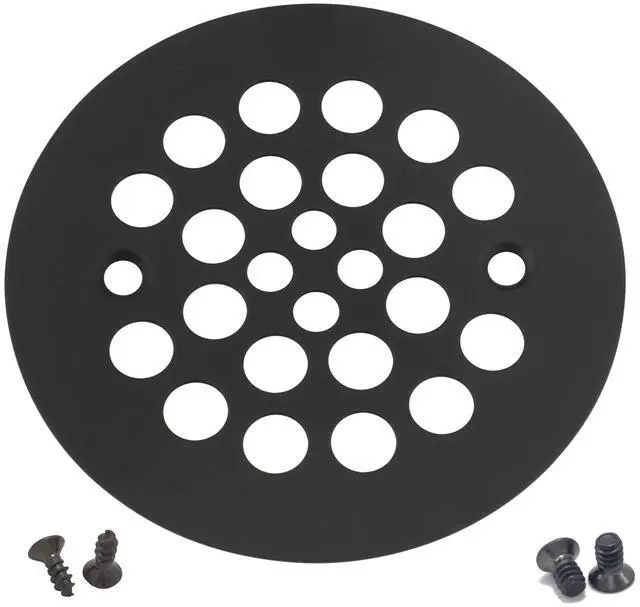 Main image of 4-1/4 Shower Strainer Drain Trim Set, Screw-in Shower Strainer Drain Cover, Plastic-Oddities Style Replacement Strainer Grid,Machine & Self-Tapping Screws Included (MATT Black)