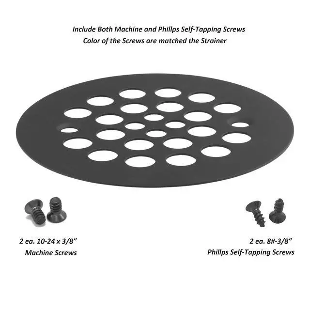 Alt view image 3 of 6 - 4-1/4 Shower Strainer Drain Trim Set, Screw-in Shower Strainer Drain Cover, Plastic-Oddities Style Replacement Strainer Grid,Machine & Self-Tapping Screws Included (MATT Black)