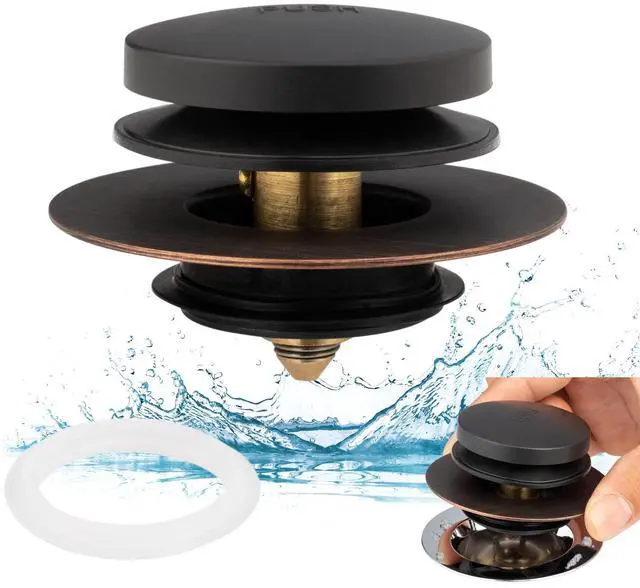 Main image of Universal Tip Toe Bath Drain Stopper and Cover, Bathtub Drain Stopper, Replaces Lift and Turn, Tip-Toe and Trip Lever drains for Tub, EZ Installation and Clearing (Oil Rubbed Bronze)